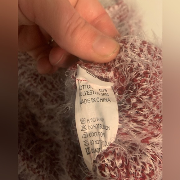 Zeva Long red/ white textured cardigan with hood S - Picture 4 of 4